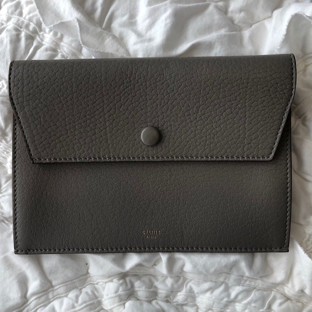 Celine Womens Wallet Grey Button Clutch